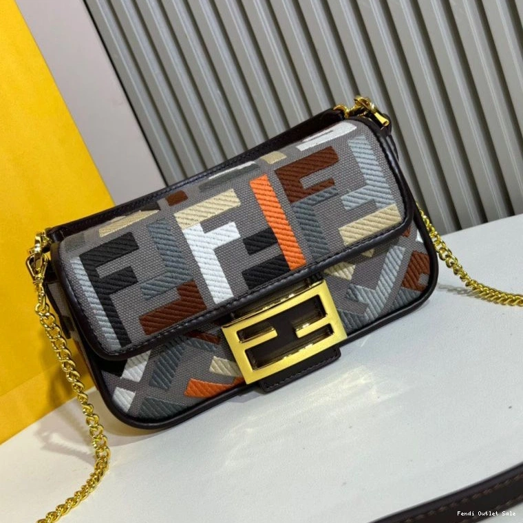 Cheap FF Motif In Fendi Baguette Grey Canvas Multi Mini Bag 0816